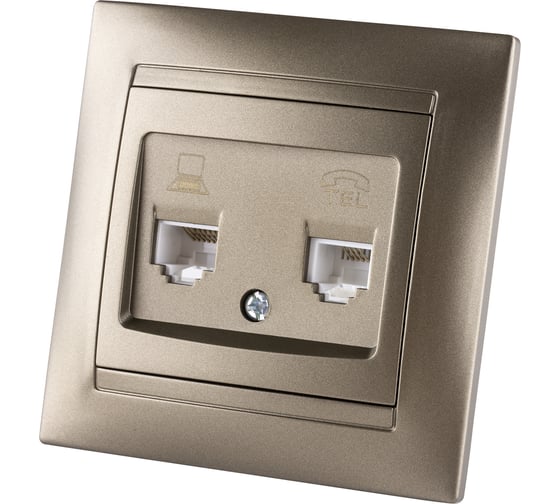 Розетка TDM ELECTRIC телефонная RJ11 + компьютерная RJ45 бронза Лама SQ1815-0719