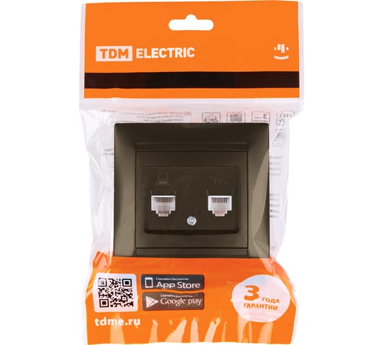 Розетка TDM ELECTRIC телефонная RJ11 + компьютерная RJ45 бронза Лама SQ1815-0719