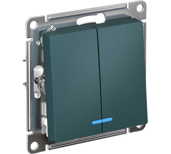 2-клавишный выключатель Systeme Electric AtlasDesign Изумруд с подсветкой, сх.5а SE ATN000853 1