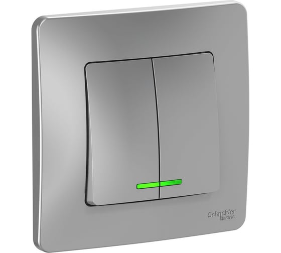 2-клавишный выключатель Systeme Electric Blanca внутренний, Алюминий, с подсветкой, 10А SE BLNVS010513