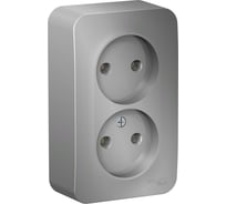 2-ая наружная розетка Systeme Electric Blanca алюминий, без заземления, без шторок, 16А, 250В SE BLNRA000213