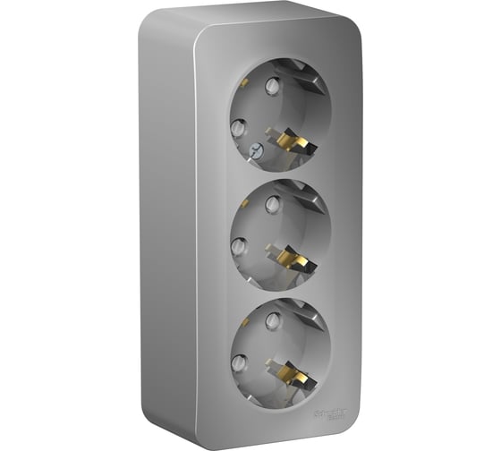 3-ая наружная розетка Systeme Electric Blanca Алюминий, с заземлением, со шторками, 16А, 250В SE BLNRA011313