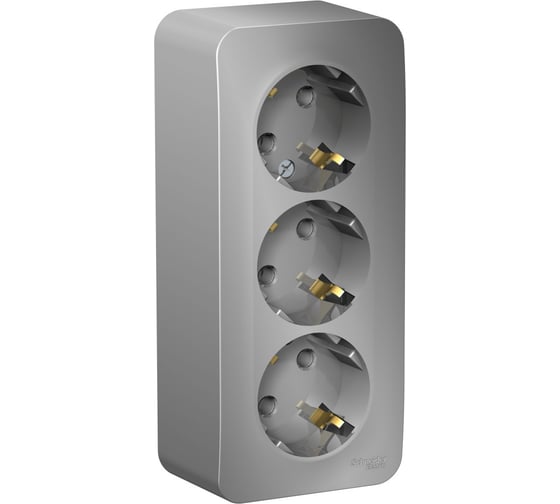 3-ая наружная розетка Systeme Electric Blanca Алюминий, с заземлением, без шторок, 16А, 250В SE BLNRA010313