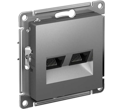 Розетка компьютерная двойная Systeme Electric AtlasDesign, RJ45 + RJ45, 5e, механизм, Сталь ATN000985