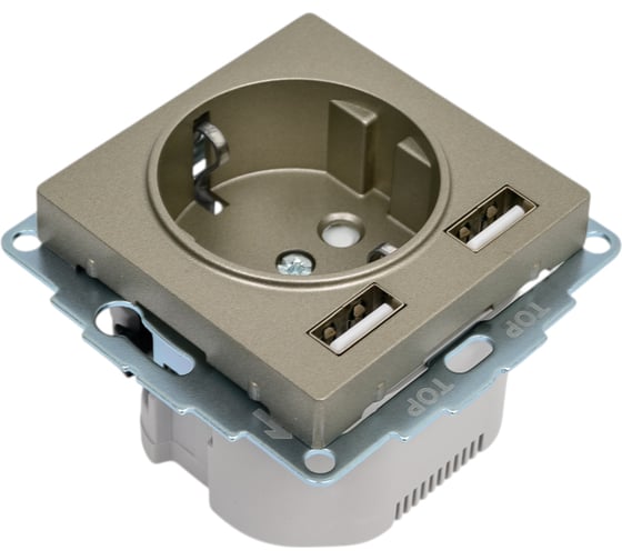 Розетка SO + USB Systeme Electric AtlasDesign Шампань A+A, 5В/2,4А, 2x5В/1,2А SE ATN000530