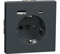 Силовая розетка с зарядкой Systeme Electric MERTEN D-Life Антрацит 16 A SE MTN2367-6034
