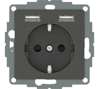 Розетка Schuko с 2 USB Systeme Electric Merten SM Aquain IP44 Антрацит SE MTN2366-0414