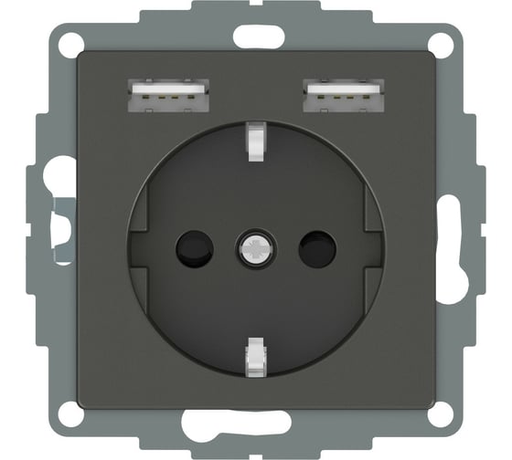 Розетка Schuko с 2 USB Systeme Electric Merten SM Aquain IP44 Антрацит SE MTN2366-0414
