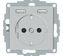 Розетка Schuko с 2 USB Systeme Electric Merten SM Aquain IP44 Алюминий SE MTN2366-0460
