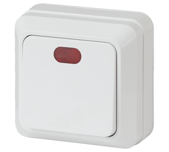 Одноклавишный выключатель Intro Quadro 2-102-01 с подсветкой, 10А-250В, IP20, открытая установка, белый, Б0053741 1