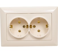 Розетка Intro Solo с заземлением двойная 2x2P+E Schuko, 16А-250В, IP20, СУ, слоновая кость, Б0053675