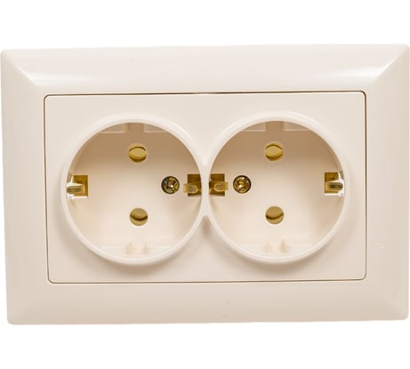 Розетка Intro Solo с заземлением двойная 2x2P+E Schuko, 16А-250В, IP20, СУ, слоновая кость, Б0053675