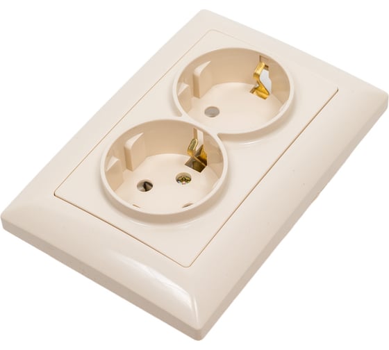Розетка Intro Solo с заземлением двойная 2x2P+E Schuko, 16А-250В, IP20, СУ, слоновая кость, Б0053675