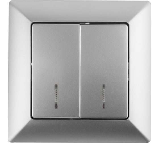 Выключатель Intro Solo двухклавишный с подсветкой, 10А-250В, IP20, СУ, Solo, алюминий, Б0053595