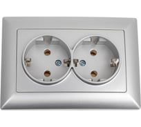 Розетка Intro Solo с заземлением двойная 2x2P+E Schuko, 16А-250В, IP20, СУ, алюминий, Б0053664