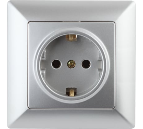 Розетка Intro Solo с заземлением 2P+E Schuko со шторками, 16А-250В, IP20, СУ, алюминий, Б0053683