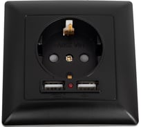 Розетка Intro Solo с заземл P+E Schuko со шторками, 16А-250В + 2хUSB, IP20, СУ, антрацит, Б0053717