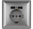 Розетка Intro Solo с заземл P+E Schuko со шторками, 16А-250В + 2хUSB, IP20, СУ, алюминий, Б0053715 1