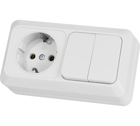 Комбинированный блок TDM ELECTRIC 2-клавишный выключатель 10А + розетка 2П+З 16А, 250В, БКВР, IP20, белый, Ладога SQ1801-0102