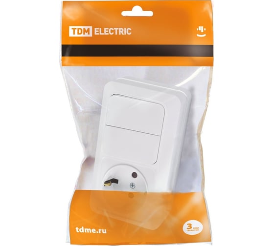 Комбинированный блок TDM ELECTRIC 2-клавишный выключатель 10А + розетка 2П+З 16А, 250В, БКВР, IP20, белый, Ладога SQ1801-0102