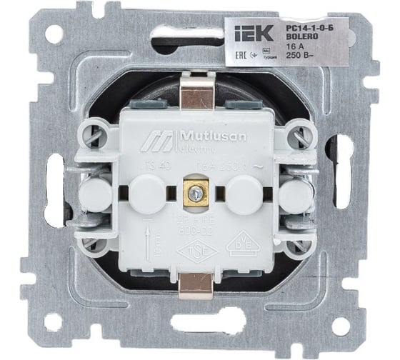 Розетка IEK РС14-1-0-Б с з/к с з/ш 16А BOLERO антрацит ERB14-K95-16