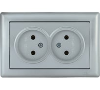 2-ая розетка IEK РС20-1-0-БС без з/к 10А BOLERO серебряный ERB20-K23-10