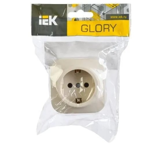 1-ая розетка IEK РС20-3-ХК с з/к о/у 16А GLORY кремовый ERH11-K33-16