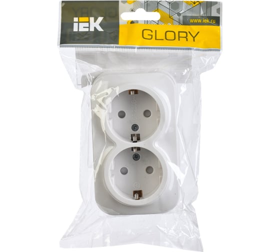 2-ая розетка IEK РСш22-3-ХБ с з/к и з/ш о/у 16А GLORY белый ERH24-K01-16