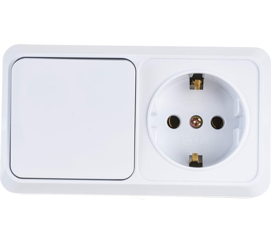 Блок: розетка с выключателем Intro Quadro 2-701-01 горизонтальный 16А-250В, IP20, открытая установка, белый, Б0053864