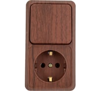 Блок: розетка с 2-ым выключателем Intro Quadro вертикальный 16А-250В, IP20, открытая установка, венге, Б0053895