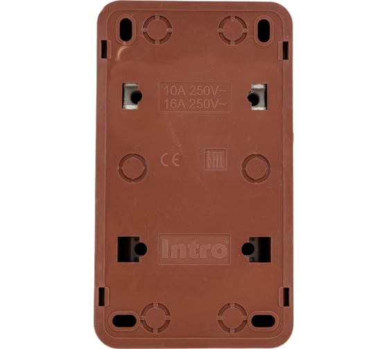 Блок: розетка с 2-ым выключателем Intro Quadro вертикальный 16А-250В, IP20, открытая установка, венге, Б0053895