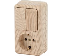 Блок: розетка с 2-ым выключателем Intro Quadro вертикальный 16А-250В, IP20, открытая установка, сосна, Б0053897 20772237