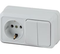 Блок: розетка  2-ым с выключателем Intro Quadro горизонтальный 16А-250В, IP20, открытая установка, белый, Б0053873
