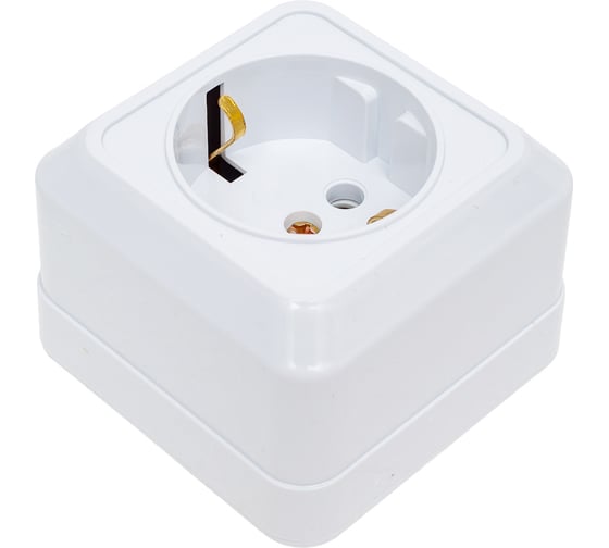 Розетка Intro Quadro 2-202-01 с заземлением 2P+E Schuko, 16А-250В, IP20, открытая установка, белый, Б0053783