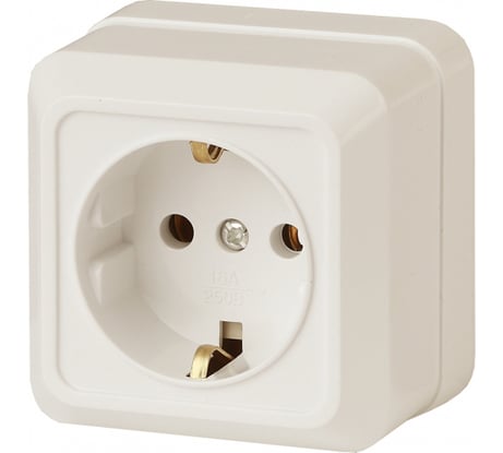 Розетка Intro Quadro с заземлением 2P+E Schuko, 16А-250В, IP20, открытая установка, слоновая кость, Б0053785