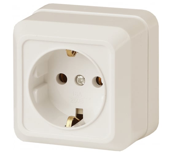 Розетка Intro Quadro с заземлением 2P+E Schuko, 16А-250В, IP20, открытая установка, слоновая кость, Б0053785 1