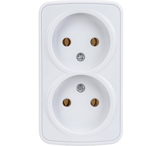 Розетка Intro Polo 3-203-01 без заземления двойная 2x2P, 16A-250В, IP20, открытая установка, белый, Б0053565