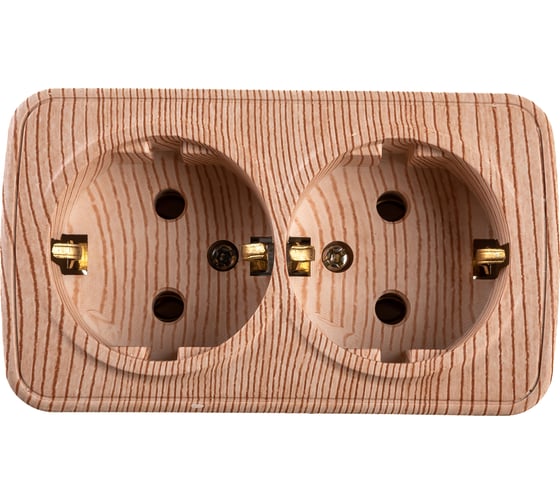 Розетка Intro Polo 3-204-11 с заземлением двойная 2x2P+E Schuko, 16A-250В, IP20, открытая установка, сосна, Б0053578 1
