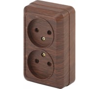 Розетка Intro Polo 3-203-10 без заземления двойная 2x2P, 16A-250В, IP20, открытая установка, венге, Б0053569