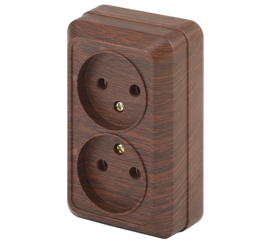 Розетка Intro Polo 3-203-10 без заземления двойная 2x2P, 16A-250В, IP20, открытая установка, венге, Б0053569