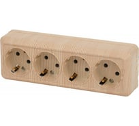 Розетка Intro Quadro с заземлением четырехместная 4x2P+E, 16А-250В, IP20, открытая установка, сосна, Б0053844