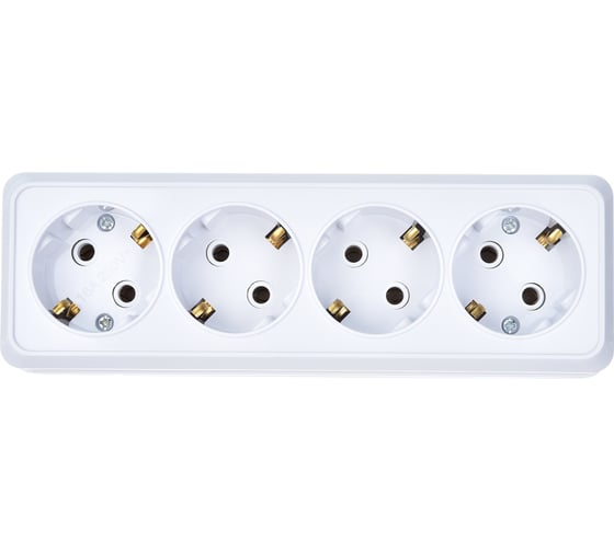 Розетка Intro Quadro с заземлением четырехместная 4x2P+E, 16А-250В, IP20, открытая установка, белый, Б0053838