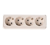 Розетка Intro Quadro с заземлением четырехместная 4x2P+E, 16А-250В, IP20, открытая установка, слоновая кость, Б0053840