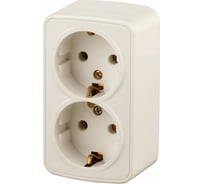 Розетка Intro Polo с заземлением двойная 2x2P+E Schuko, 16A-250В, IP20, открытая установка, слоновая кость, Б0053574