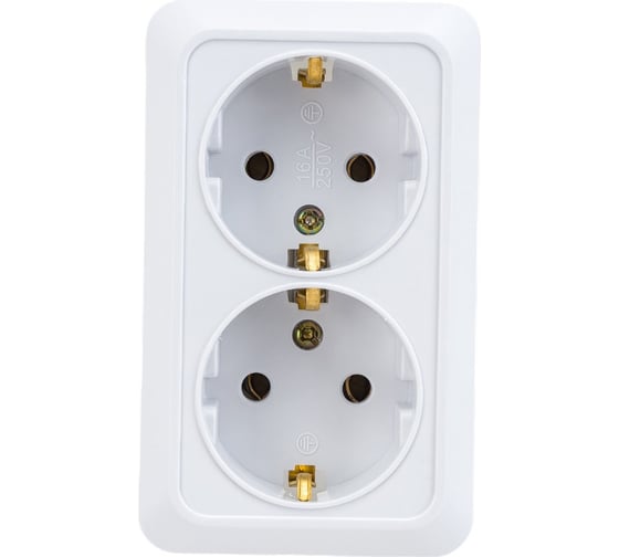 Розетка Intro Quadro двойная с заземлением 2x2P+E Schuko, 16А-250В, IP20, открытая установка, без пластины, белый, Б0053910 1
