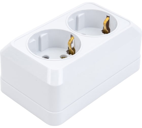 Розетка Intro Quadro двойная с заземлением 2x2P+E Schuko, 16А-250В, IP20, открытая установка, без пластины, белый, Б0053910