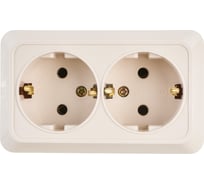 Розетка Intro Quadro с заземление двойная 2x2P+E Schuko, 16А-250В, IP20, открытая установка, слоновая кость, Б0053803