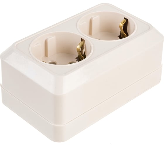 Розетка Intro Quadro с заземление двойная 2x2P+E Schuko, 16А-250В, IP20, открытая установка, слоновая кость, Б0053803