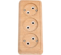 Розетка Intro Quadro 2-205-11 без заземления трехместная 3x2P, 16А-250В, IP20, открытая установка, сосна, Б0053817