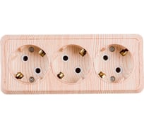 Розетка Intro Quadro 2-206-11 с заземлением трехместная 3x2P+E, 16А-250В, IP20, открытая установка, сосна, Б0053826